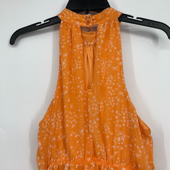 Sienna Sky Dress Orange White Floral Print Halter Neck Sleeveless - Picture 9 of 12